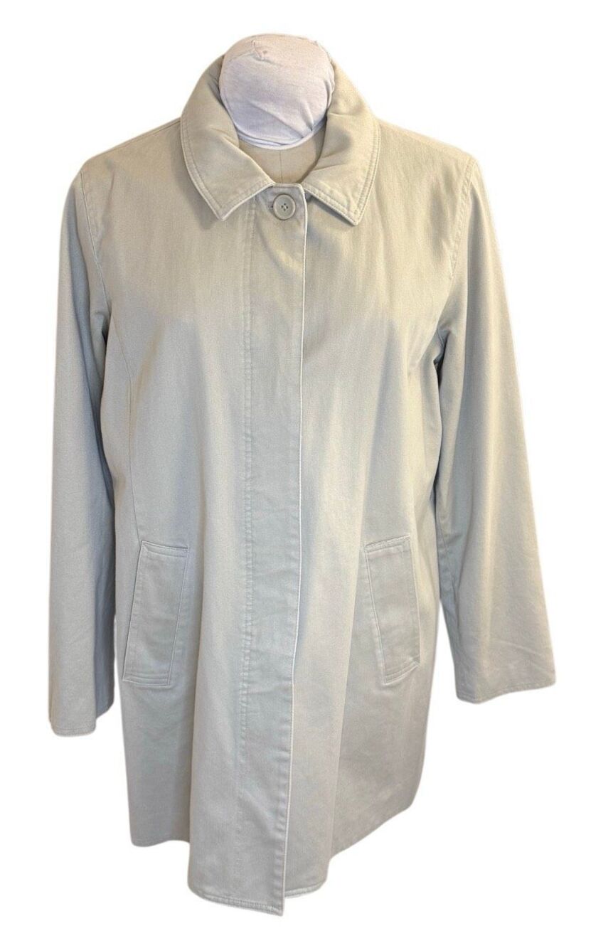 Gap Trench Car Coat Womens XL Tan Khaki Long Sleeve Button Up Lined Utility Mini